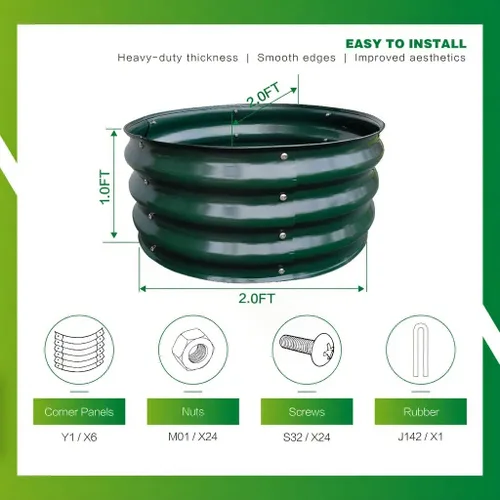 Miniatura 4 de GARDMAX 2x2x1FT Galvanized Round Raised Garden Bed Kit, Metal Planter Boxes Outdoor with Easy Assembly, Large Garden Bed for Vegetables, Fruits