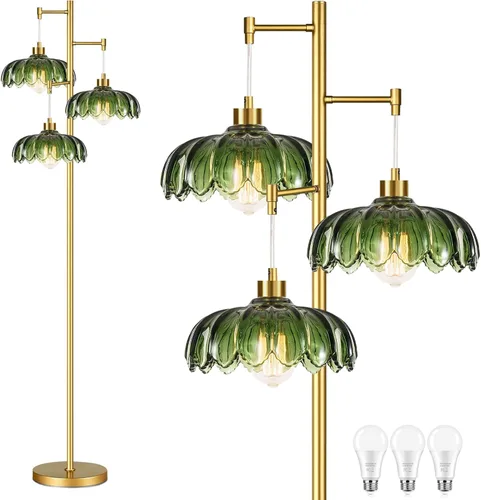 Miniatura 18 de QIYIZM Lámpara de pie para sala de estar, dormitorio, estilo granja, arco, ratán, boho, lámpara de pie con control remoto regulable, pantalla