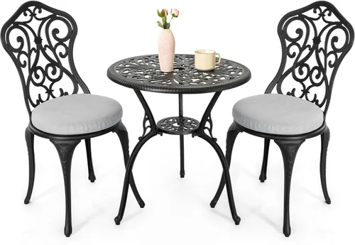 Miniatura 13 de NUU GARDEN - Juego de mesa de bistró de 3 piezas para exteriores, de aluminio fundido resistente a la intemperie, juego de mesa de bistró de patio