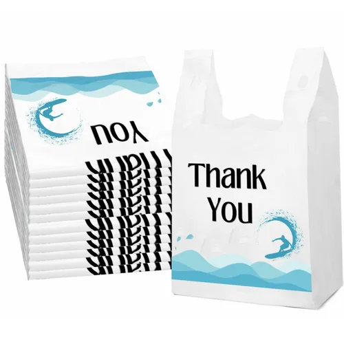 Miniatura 16 de YoYoRain 100 unidades de bolsas de camiseta “Gracias” – Bolsas de plástico verdes para compras con asas, para venta al por menor, abarrotes