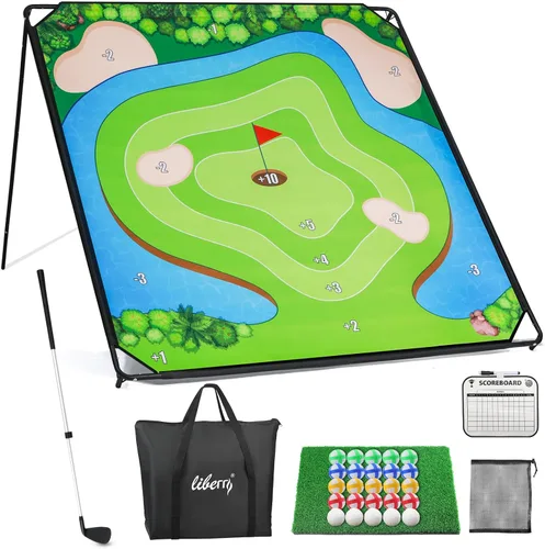 Miniatura 10 de Liberry Juego de astillado de golf con alfombrilla de astillado grande, 2 palos ajustables, 20 bolas adhesivas, juguete de entrenamiento deportivo