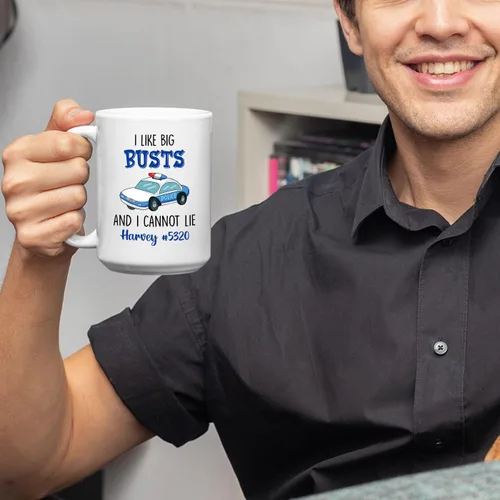 Miniatura 6 de Taza de café personalizada con nombre de oficial de policía, regalo para hombres y mujeres, taza de café con texto en inglés "I Like Big Busts And I