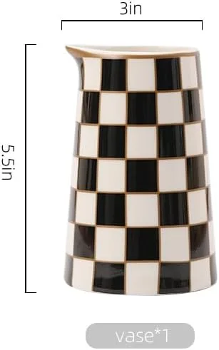 Miniatura 3 de Porlien Juego de 2 floreros de porcelana a cuadros para decoración del hogar, con botellas pequeñas de flores de interior de 5.5 pies de alto y 8