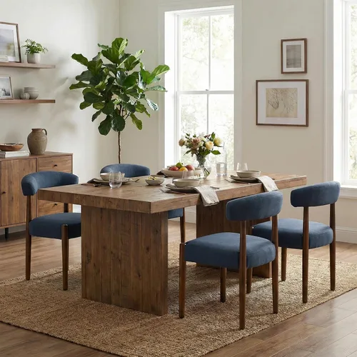 Miniatura 15 de VKNOW Juego de 2 sillas de comedor de madera, modernas sillas de comedor tapizadas con patas de madera de nogal y respaldo curvo, sillas de cocina