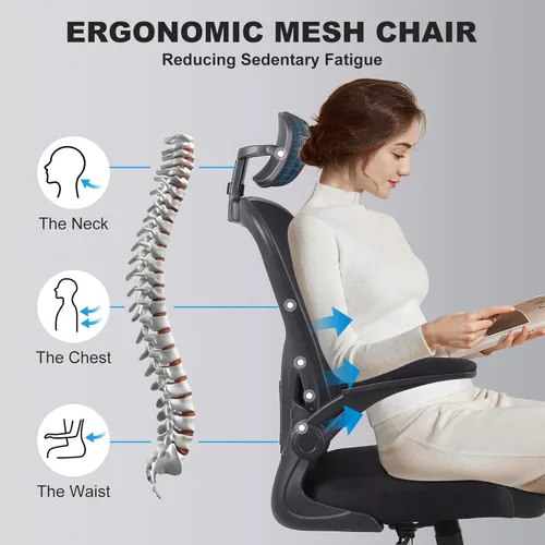 Miniatura 3 de Paquete de 10 sillas ergonómicas de oficina con reposacabezas ajustables 3D, sillas de escritorio de malla para oficina en casa con soporte lumbar
