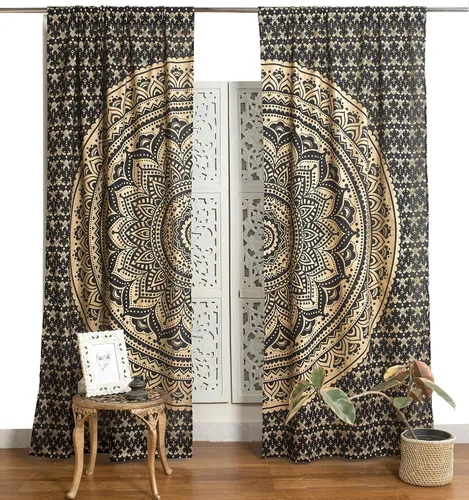 Popular Handicrafts Los paneles de cortina de mandala de color degradado bohemio hippie indio hermoso oro negro