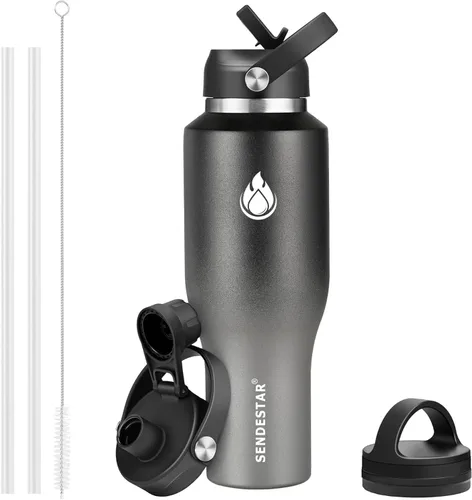 Miniatura 21 de SENDESTAR Botella de agua de acero inoxidable de 40 onzas (fría durante 48 horas, caliente durante 24 horas), botella aislada al vacío de doble Gris