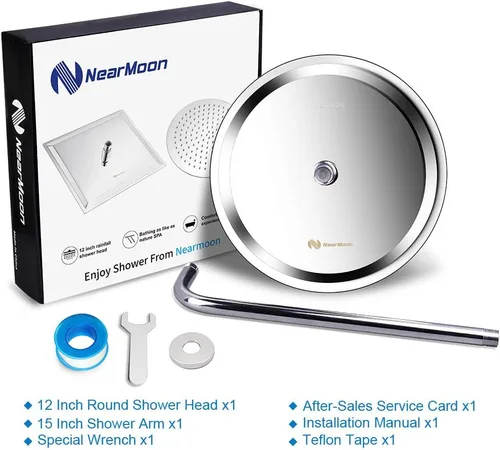 Miniatura 4 de NearMoon Cabezal de ducha redondo con brazo de ducha, ducha grande de acero inoxidable, cobertura de cuerpo completo (12 pulgadas, acabado cromado)