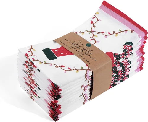 Miniatura 8 de Fingercraft - Juego de 12 servilletas de tela de mezcla de algodón y lino, con estampado, perfecta para fiestas, cenas, bodas, cócteles y Navidad