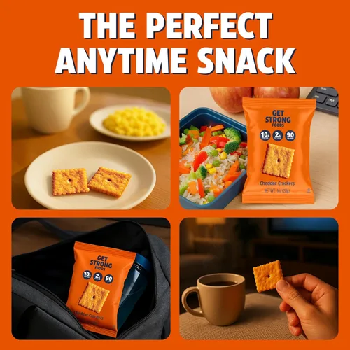 Miniatura 8 de Get Strong Foods Galletas de Queso Cheddar - Galletas Altas en Proteínas - Aptas para Keto, Bajas en Carbohidratos, Crujiente de Queso Alto en Fibra