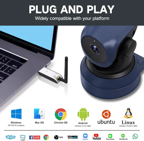 Miniatura 6 de Gsou Cámara web inalámbrica, videollamadas HD 1080P y cámara de transmisión, Plug and Play, cámara de computadora de campo de ángulo ajustable