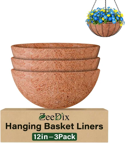 ZeeDix Paquete de 3 forros de coco de 12 pulgadas para maceteros, revestimientos redondos para cestas colgantes 100% naturales, cesta de coco de