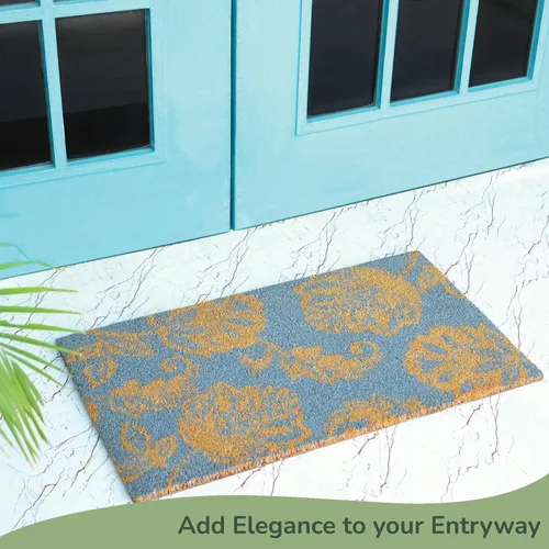 Miniatura 6 de Tapete para puerta de fibra de coco con estampado floral con respaldo de PVC antideslizante, tapete para interiores y exteriores para decoración