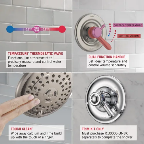 Miniatura 3 de Delta Faucet - Cassidy Serie 17T Juego de ducha de doble función, regadera con tecnología Touch Clean de un solo chorro (no incluye válvula), Cromado