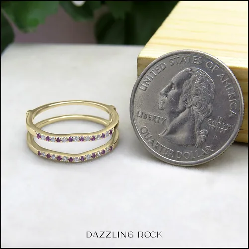 Miniatura 12 de Dazzlingrock Collection Anillo de protección redondo alternativo de zafiro rosa y diamante blanco para mujer en oro macizo de 10 quilates