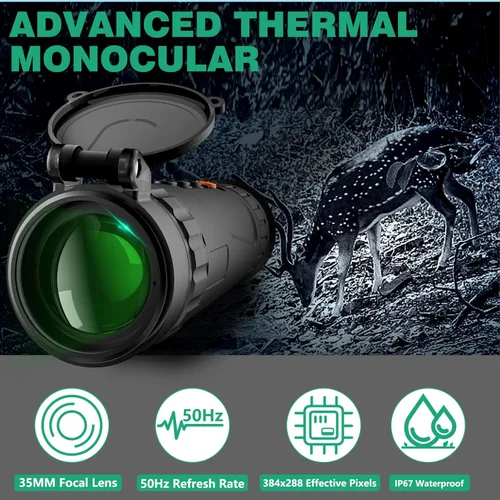 Miniatura 2 de Monocular de visión nocturna 384 x 288 (50 Hz) Monoculares de imágenes térmicas, zoom digital 4X, detección de 3620 yardas, 5 modos, 7 H+