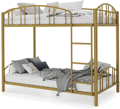 Miniatura 7 de GarveeHome Litera de metal individual sobre matrimonial, marco de literas resistente con barandilla arqueada y escalera de seguridad, cama de acero