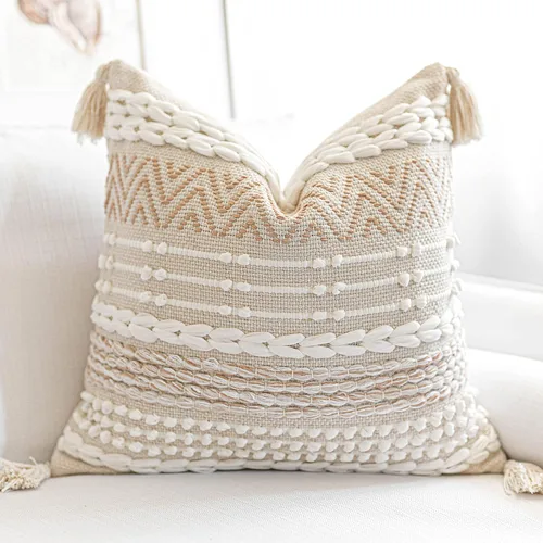 Miniatura 13 de BlissBlush Fundas de Almohada Decorativas Boho Beige Marrón 18X18, Funda de Almohada de Acento Bohemio, Funda de Almohada con Textura