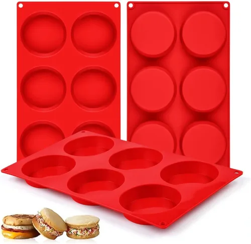 Miniatura 13 de CAKETIME Moldes para magdalenas de 4 pulgadas, moldes de huevo de silicona jumbo antiadherentes para sándwiches de desayuno, molde redondo