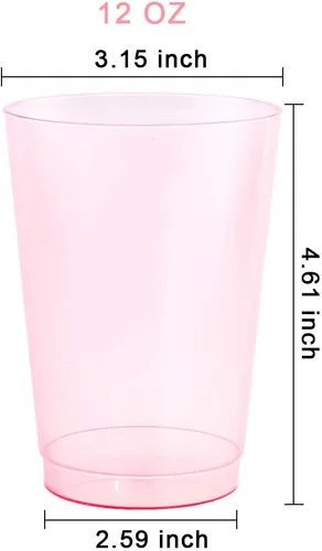 Miniatura 3 de bUCLA 100 vasos de plástico rosa de 12 onzas – Vasos desechables de alta calidad irrompibles de color rosa – Ideal para bodas, fiestas y día de San