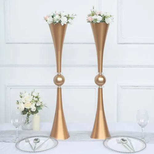Miniatura 28 de Efavormart - Juego de 2 centros de mesa de trompeta con adornos de cristal transparente de 31 pulgadas, jarrón reversible de plástico para flores