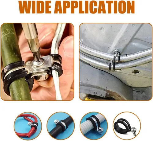 Miniatura 3 de ISPINNER Paquete de 12 abrazaderas de cable de acero inoxidable acolchadas de goma de 1 pulgada, abrazadera de manguera, abrazadera de tubo