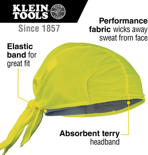 Miniatura 2 de Klein Tools 60546 Bandana refrescante, absorbe el sudor debajo del casco, gorra de calavera en amarillo de alta visibilidad, paquete de 2