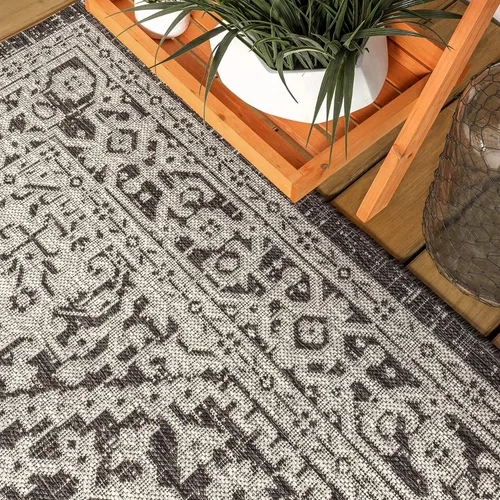 Miniatura 7 de Eyely BMS101D-28 - Alfombra de pasillo con textura de medallón de Santa Mónica Slesi, para interiores y exteriores, estilo costero, bohemio, Gris