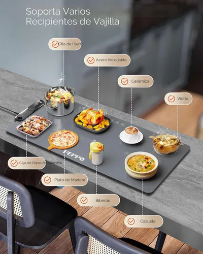 Miniatura 5 de FEPPO Tapete de calentamiento de alimentos, (XXL, 35 x 16 pulgadas), bandejas de calentamiento eléctricas para fiestas de bufés, tapete