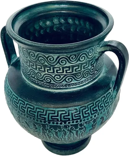 Miniatura 6 de Alivio terracota cerámica ánfora 8.3 in,pátina verde,Escenas de la mitología griega antigua