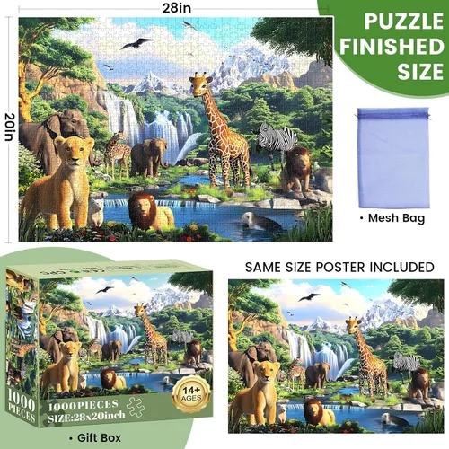 Miniatura 2 de Rompecabezas de 1000 piezas para adultos, rompecabezas de mundo animal, 1000 piezas, leones, elefantes, jirafa, animales, juegos, rompecabezas