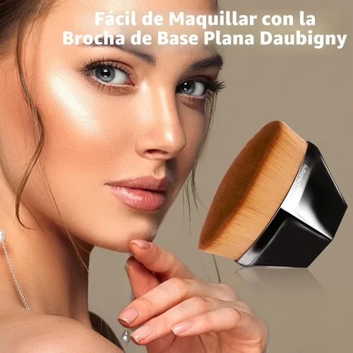 Miniatura 2 de Brochas de maquillaje Kabuki con punta plana y hexagonal para base, colorete, polvo líquido, base con estuche protector adicional (negro)