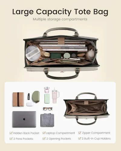 Miniatura 3 de LOVEVOOK Laptop Tote Bag for Women - PU Leather Vintage Work Tote Bag,Waterproof Business Teacher Bag with Large Cup Holder