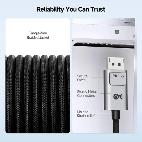 Miniatura 7 de Cable Matters Cable bidireccional USB-C a DisplayPort 2.1 de 40 Gbps - 3.0 ft / 3 pies, DP40 (UHBR10), 8K @120Hz / 4K a 480Hz, cable DisplayPort a