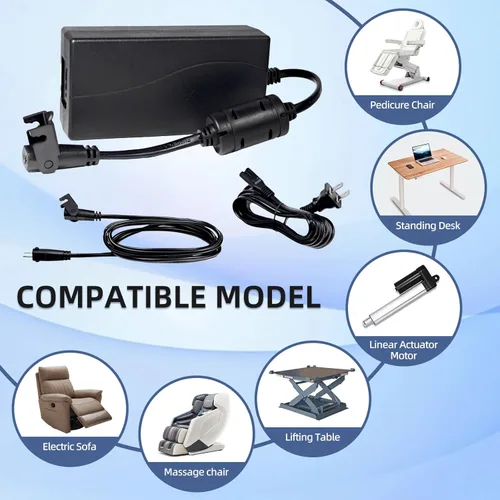 Miniatura 7 de Cable de alimentación universal para silla reclinable, adaptador de corriente de 2 pines con cable de extensión para silla elevadora, sofá