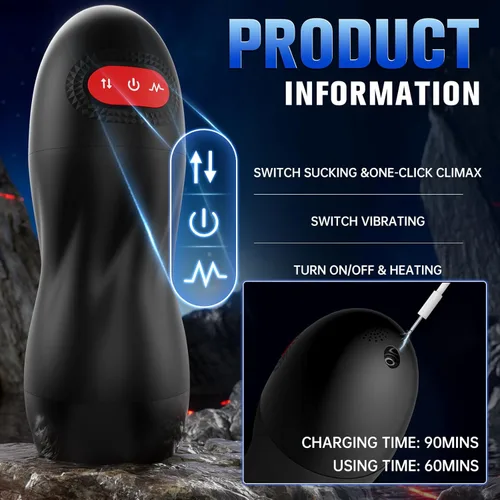 Miniatura 6 de Masturbador masculino automático, bomba de pene con 9 succiones y 10 vibraciones y calentamiento, juguetes sexuales masculinos, masturbador de Negro
