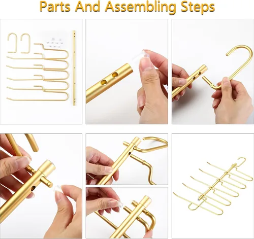 Miniatura 8 de Perchas de aluminio para pantalones que ahorran espacio, 5 capas multifuncionales, sin olor, libre de óxido, organizador de armario resistente