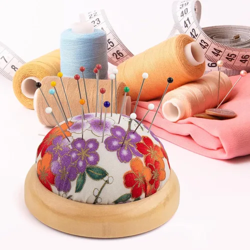 Miniatura 7 de Alfiletero Rolybag, base de madera estilo japonés para agujas, cojín redondo para alfileres para coser o manualidades DIY (estilo japonés 1)