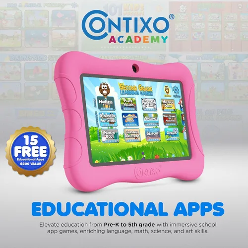 Miniatura 3 de Contixo Paquete de Tabletas para Niños de 7 Pulgadas - Tabletas Android y Auriculares con Cable para Niños, con más de 50 Libros de Cuentos