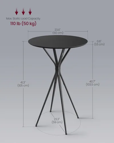 Miniatura 2 de VASAGLE EKHO Collection - Mesa de bar con almacenamiento, mesa redonda alta de pub, cuero sintético con costuras, moderna de mediados de siglo