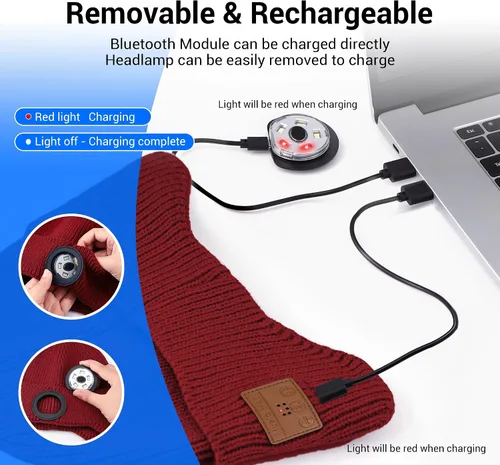 Miniatura 12 de Gorro Bluetooth con auriculares ligeros e inalámbricos, micrófono integrado y altavoces estéreo mejorados con música