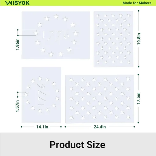 Miniatura 2 de WISYOK 4 plantillas para plantillas de bandera estadounidense de 50 estrellas, 4 tamaños, ideales para diseño de manualidades, proyecto del Día
