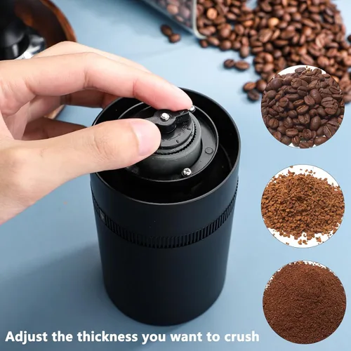 Miniatura 6 de Molinillo de café eléctrico con rebabas cónicas de acero inoxidable, molinillo de café portátil compacto con ajustes ajustables precisos (negro)