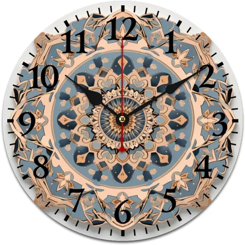 Miniatura 11 de Reloj de 16 pulgadas Central Persia Dusty Blue Tan Reloj colgante de madera de cuarzo de calidad sin tictac Número arábigo Pintura al óleo abstracta