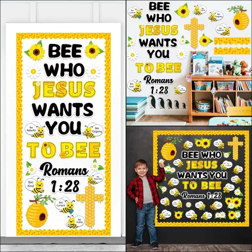Miniatura 6 de gisgfim Decoración de tablón de anuncios de primavera con diseño de abeja Jesús, abeja, Jesús quien quiere que te abeja, decoración de aula