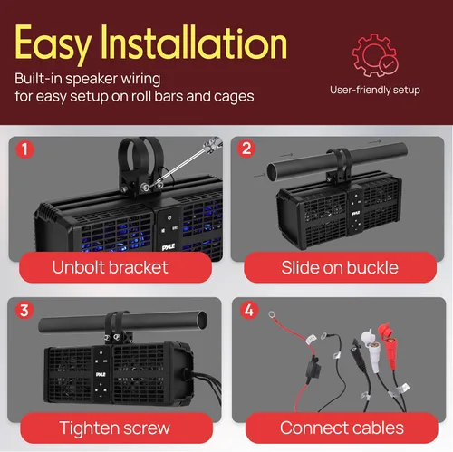 Miniatura 7 de Pyle Barra de sonido ATV/UTV de 11 pulgadas, altavoces Bluetooth UTV impermeables con amplificador de clase D integrado, sistema de altavoces de 2