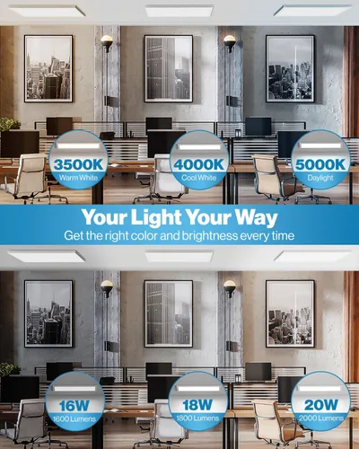 Miniatura 3 de Sunco - Paquete de 12 luces LED de panel plano de 1x2, CCT doble seleccionable 3500K/4000K/5000K y potencia seleccionable 16W/18W/20W, 2000 LM