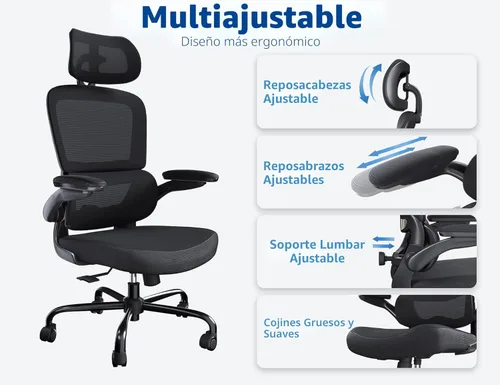Miniatura 4 de TRALT Silla ergonómica de oficina, silla de escritorio con reposacabezas ajustable, silla de computadora de soporte lumbar, silla cómoda de malla