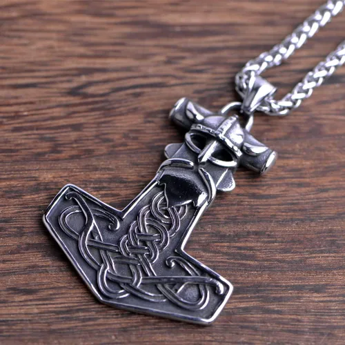 Miniatura 8 de LANGHONG Collar de martillo de Thor vikingo nórdico Mjolnir para hombre, joyería de talismán