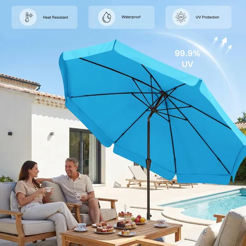 Miniatura 5 de ABCCANOPY - Sombrilla de patio de 9 pies con bordes ondulados, sombrilla de mesa para exteriores con inclinación y manivela, sombrilla de fibra